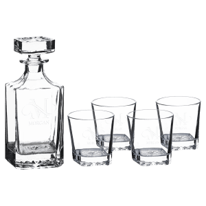 750ml Square Glass Decanter w/ 4- 11oz glasses
