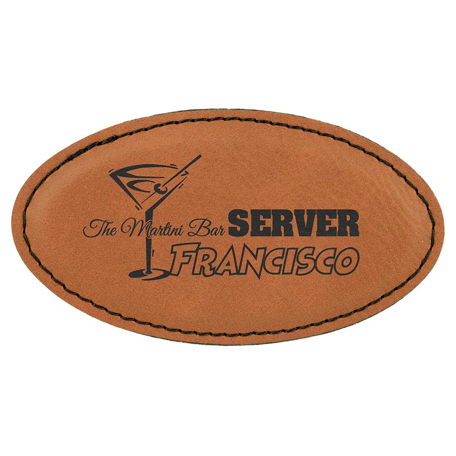 3 1/4" x 1 3/4" Rawhide Laserable Leatherette Oval Badge Blank with Magnet (Sold by Case of 50)