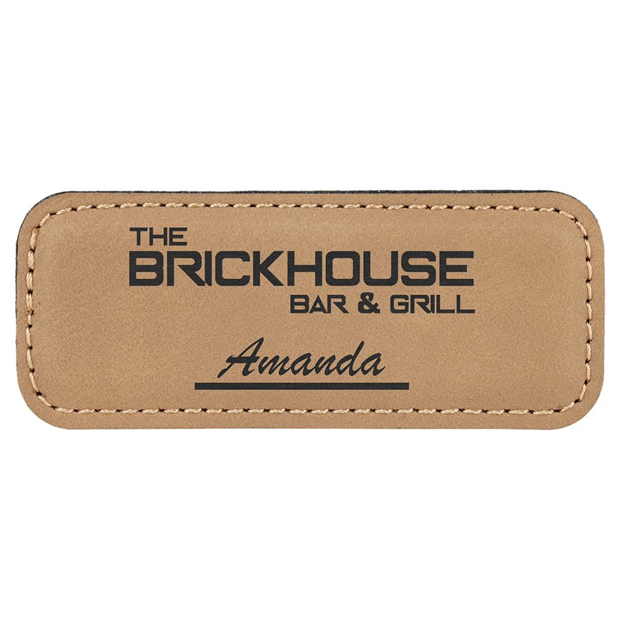 3 1/4" x 1 1/4" Light Brown Laserable Leatherette Badge Blank with Magnet (Sold by Case of 50)