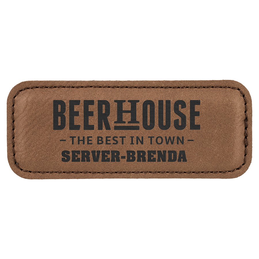 3 1/4" x 1 1/4" Dark Brown Laserable Leatherette Badge Blank with Magnet (Sold by Case of 50)