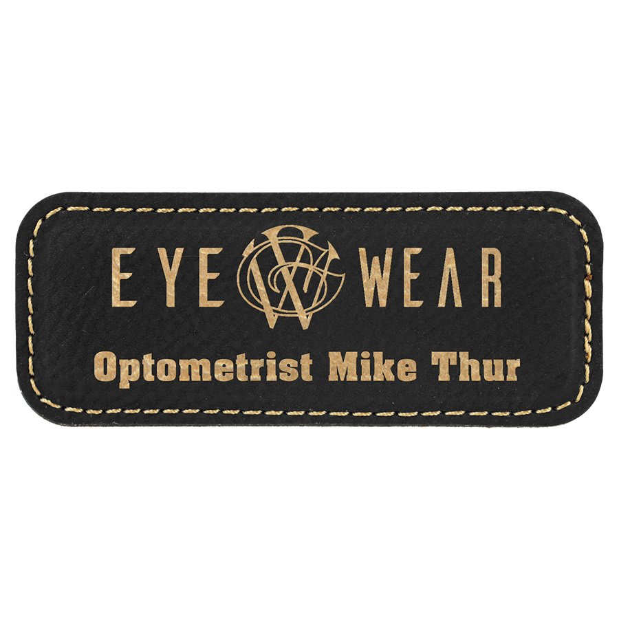 3 1/4" x 1 1/4" Black/Gold Laserable Leatherette Badge Blank with Magnet (Sold by Case of 50)