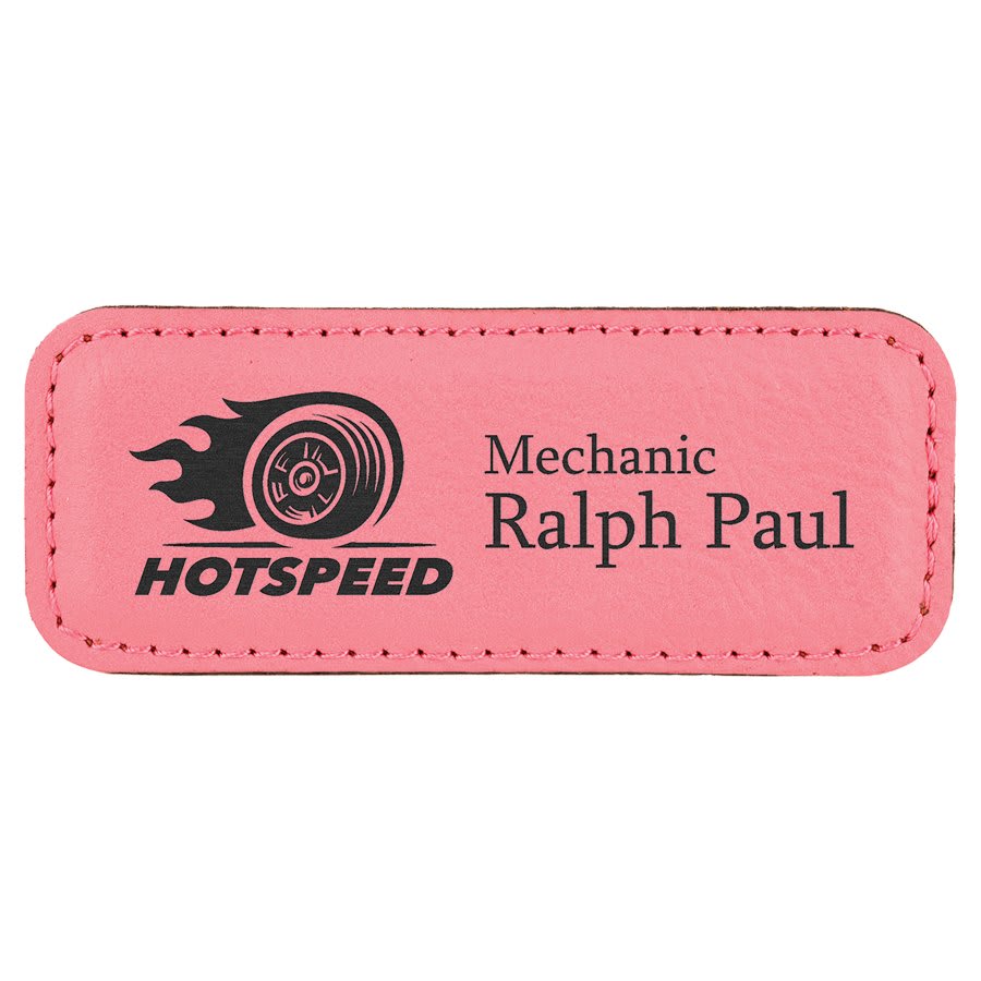 3 1/4" x 1 1/4" Pink Laserable Leatherette Badge Blank with Magnet (Sold by Case of 50)
