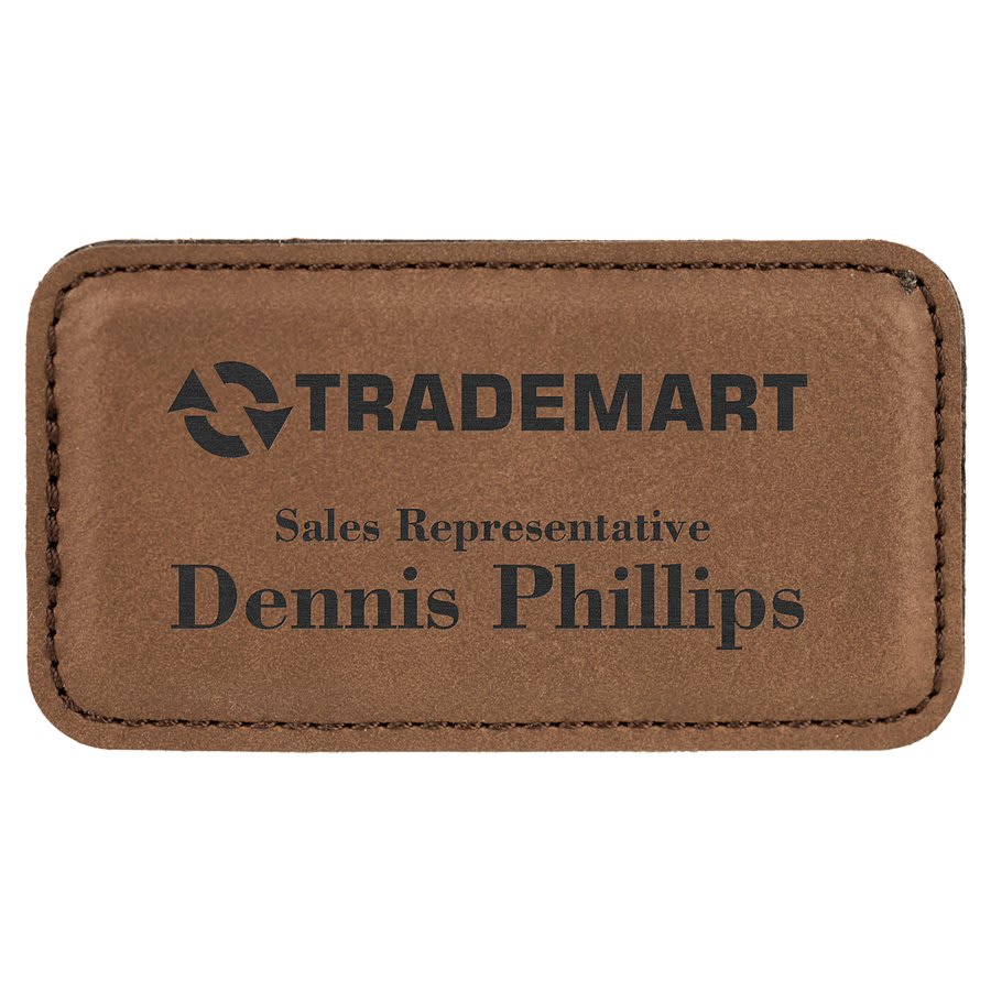 3 1/4" x 1 3/4" Dark Brown Laserable Leatherette Badge Blank with Magnet (Sold by Case of 50)