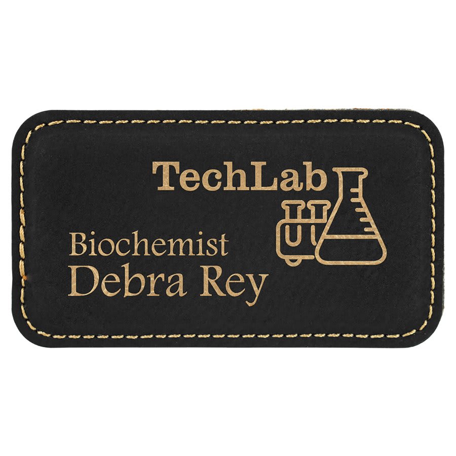 3 1/4" x 1 3/4" Black/Gold Laserable Leatherette Badge Blank with Magnet (Sold by Case of 50)