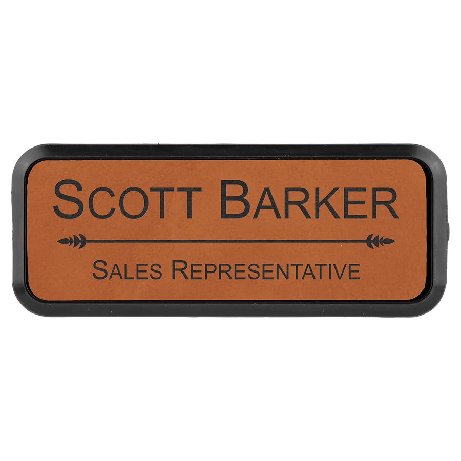 3" x 1" Rawhide Laserable Leatherette Round Corner Badge & Frame (Sold by Case of 50)