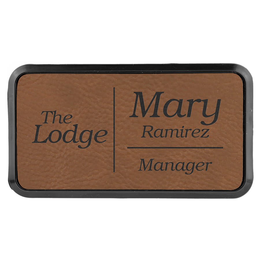 3" x 1 1/2" Dark Brown Laserable Leatherette Round Corner Badge & Frame (Sold by Case of 50)