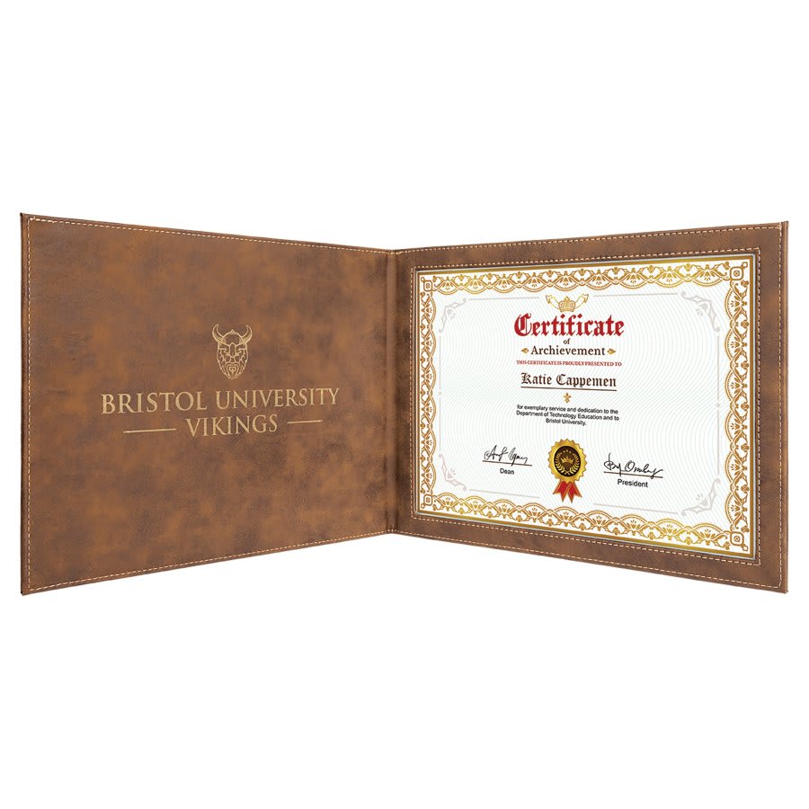 9" x 12" Rustic/Gold Laserable Leatherette Certificate Holder for 8 1/2" x 11" (Sold by Case of 6)