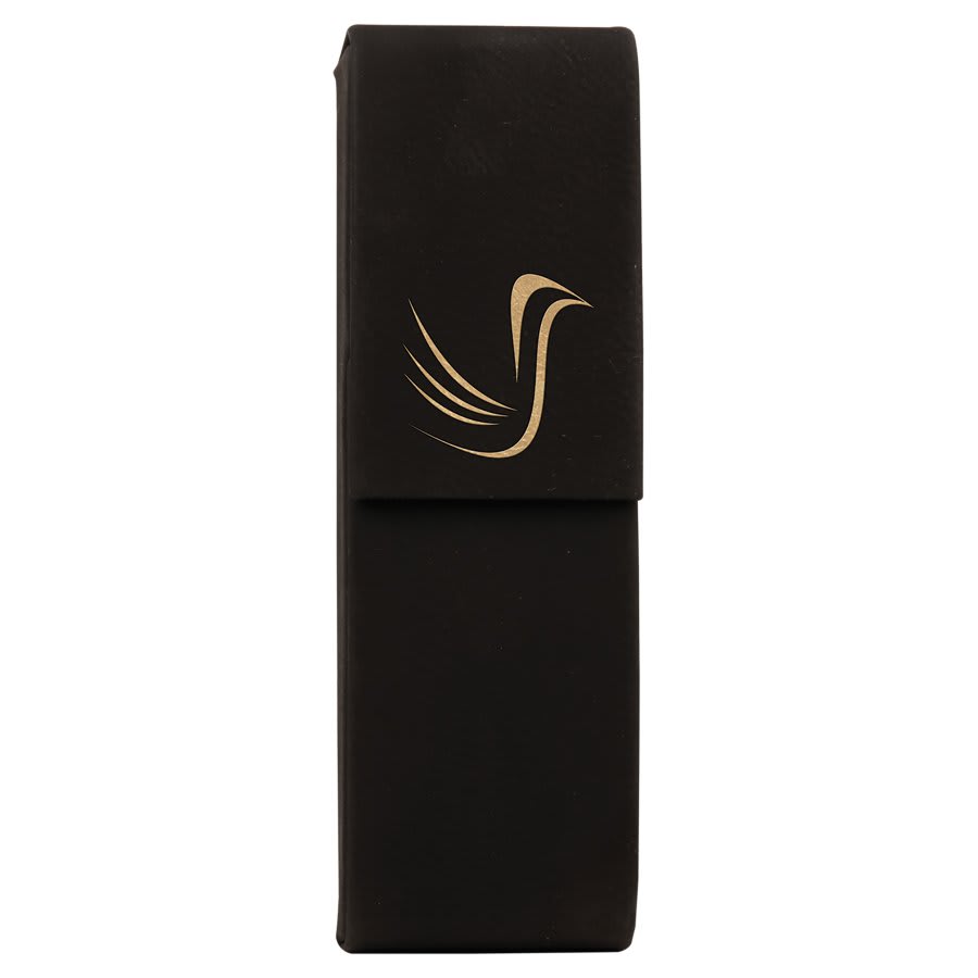 6 1/2" x 2" Black/Gold Laserable Leatherette Double Pen Case (Sold by Case of 50)