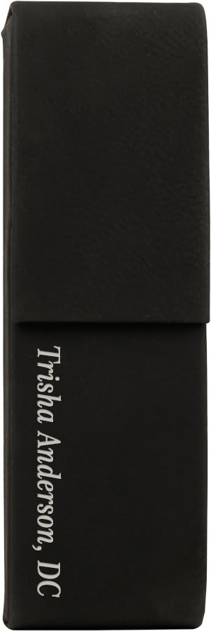 6 1/2" x 2" Black/Silver Laserable Leatherette Double Pen Case (Sold by Case of 50)