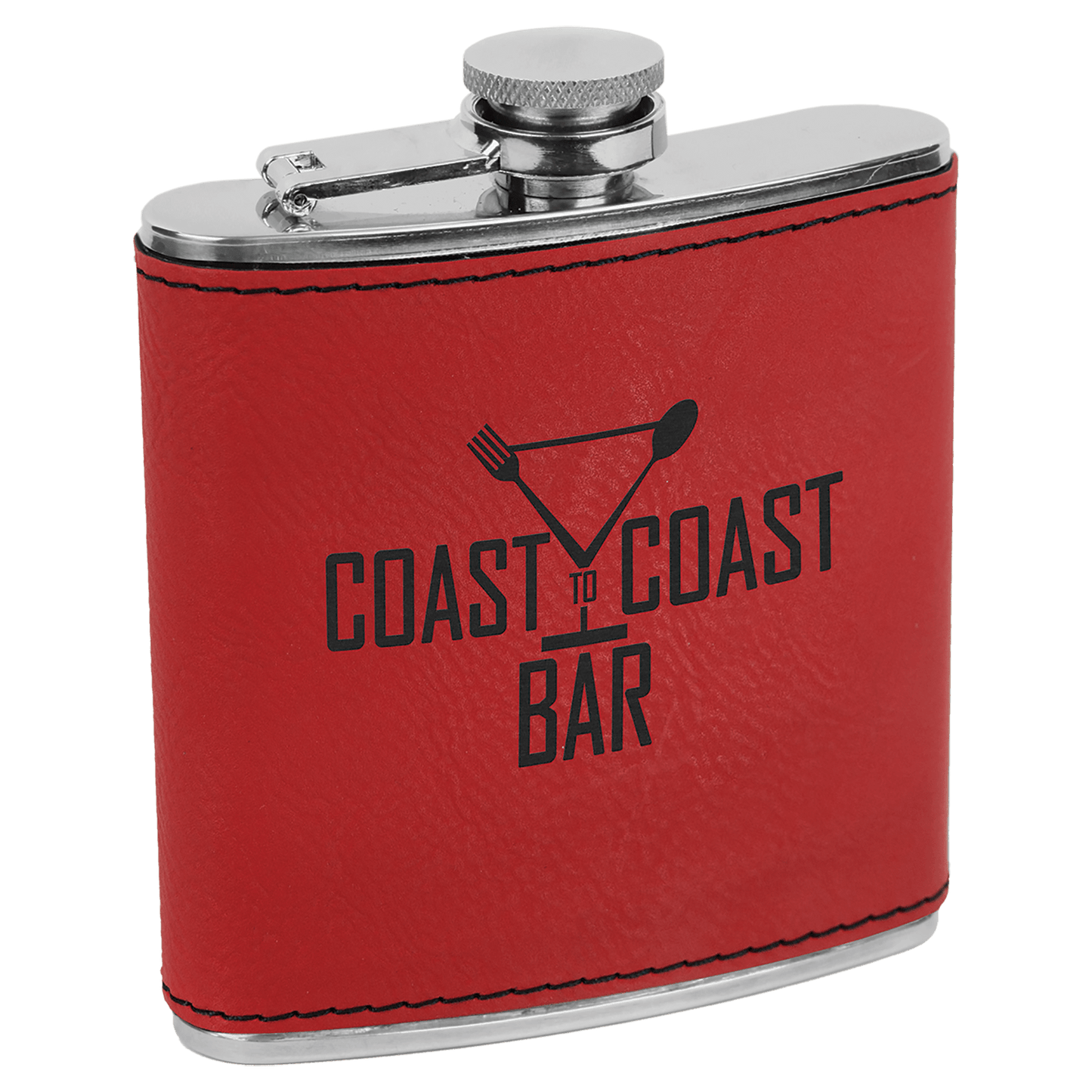 6 oz. Red Laserable Leatherette Stainless Steel Flask (Sold by Case of 10)