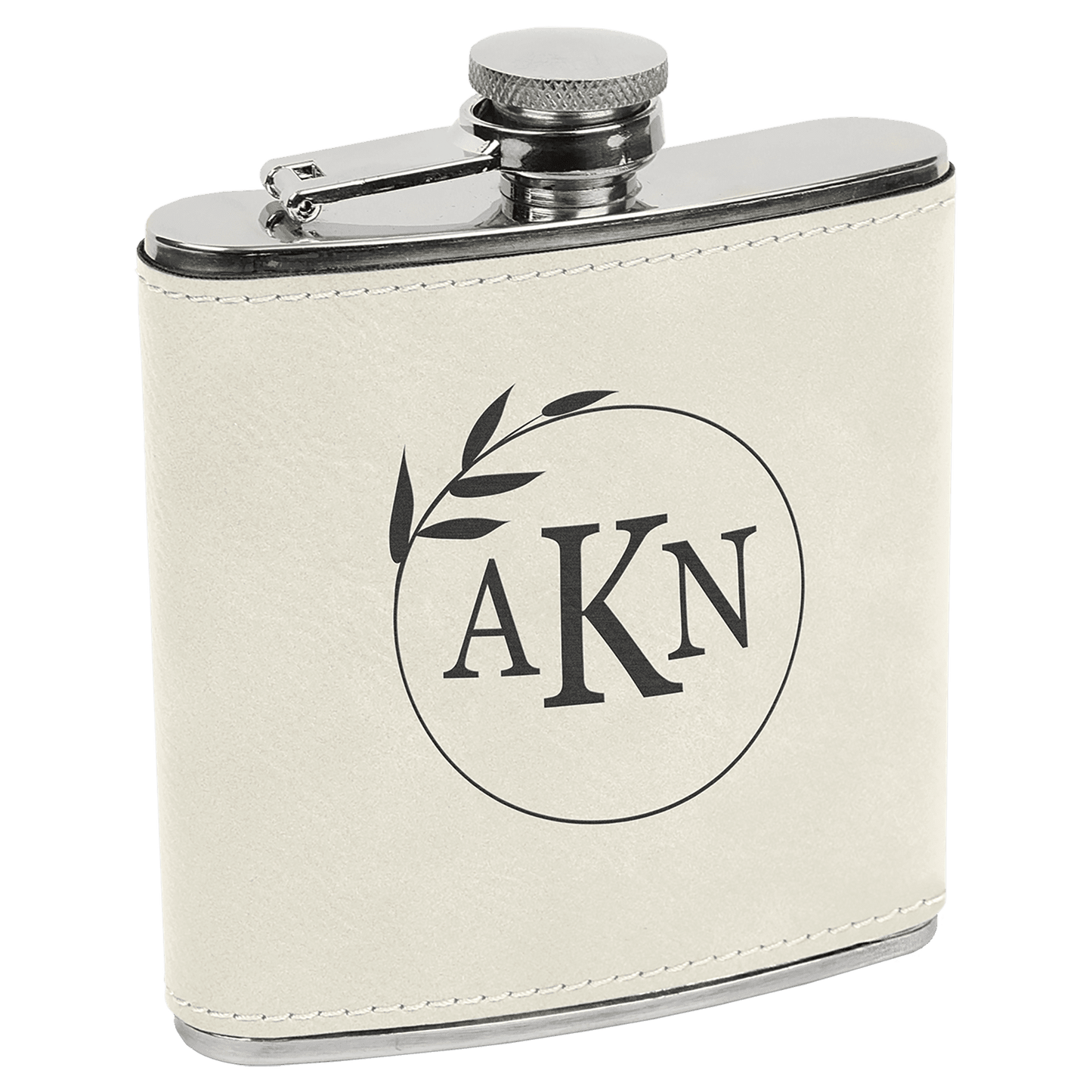 6 oz. White/Black Laserable Leatherette Stainless Steel Flask (Sold by Case of 10)