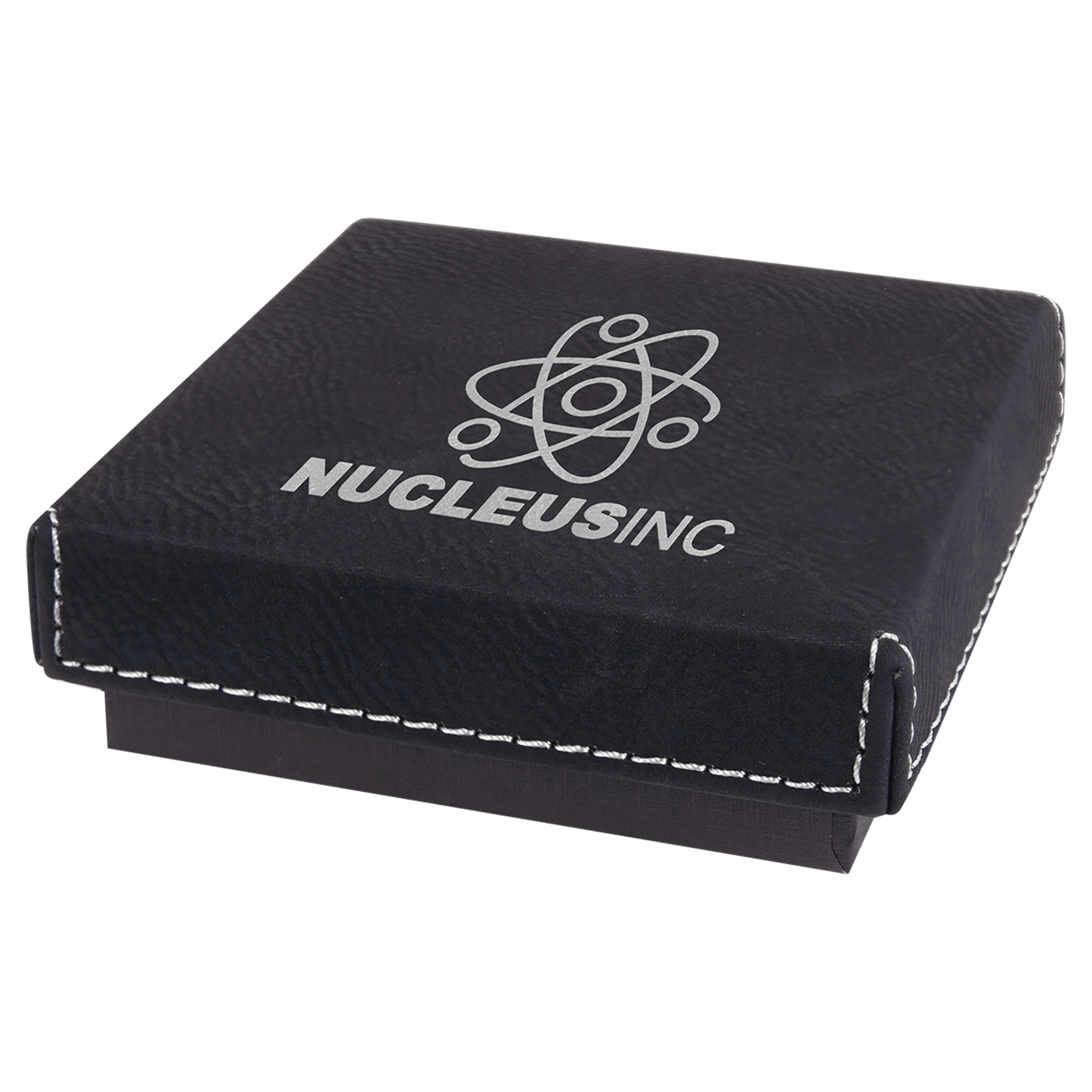 3 1/2" x 3 1/2" Black/Silver Medal Box with Laserable Leatherette Lid (Sold by Case of 12)