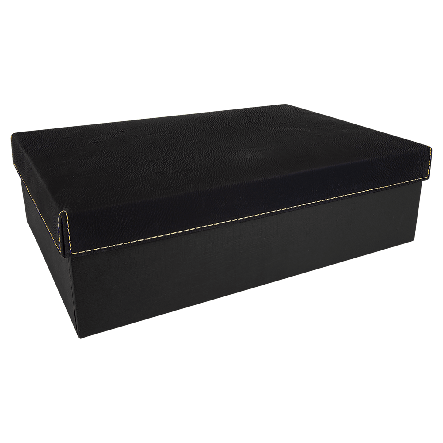 11 3/4" x 7 3/4" Black/Gold Gift Box with Laserable Leatherette Lid (Sold by Case of 4)