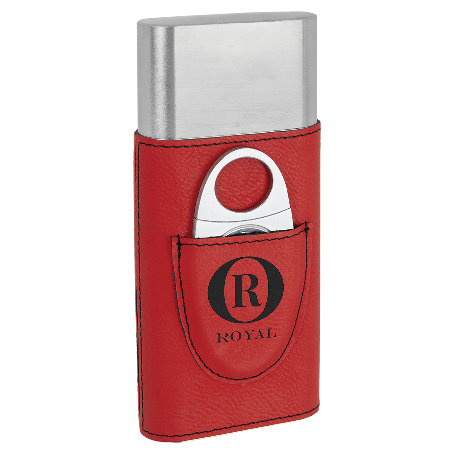 Red Laserable Leatherette Cigar Case with Cutter (Sold by Case of 6)