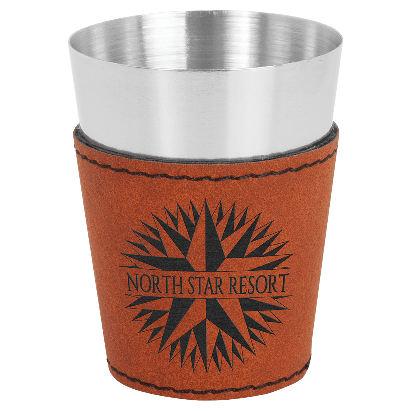 2 oz. Rawhide Laserable Leatherette & Stainless Steel Shot Glass (Sold by Case of 25)