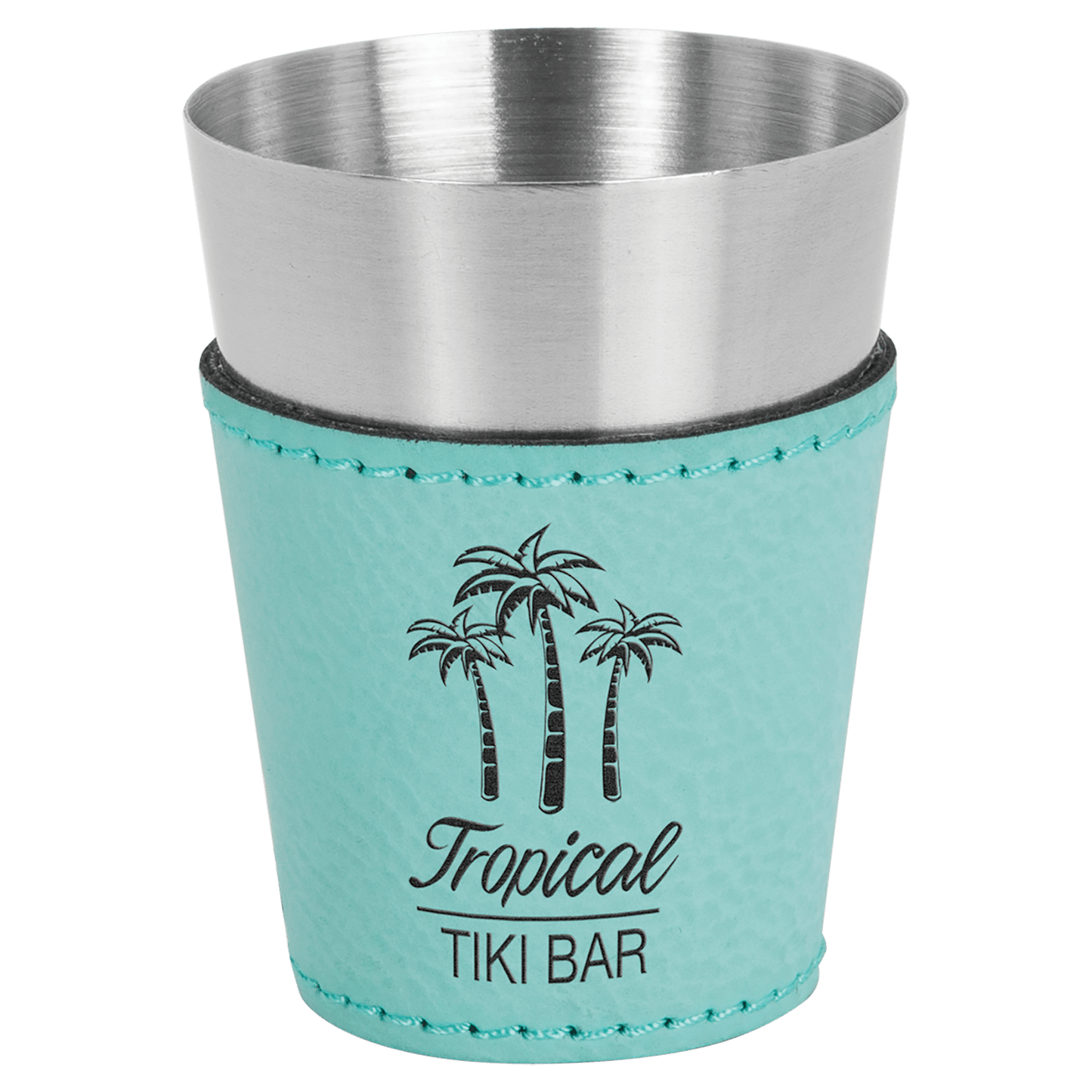 2 oz. Teal Laserable Leatherette & Stainless Steel Shot Glass (Sold by Case of 25)