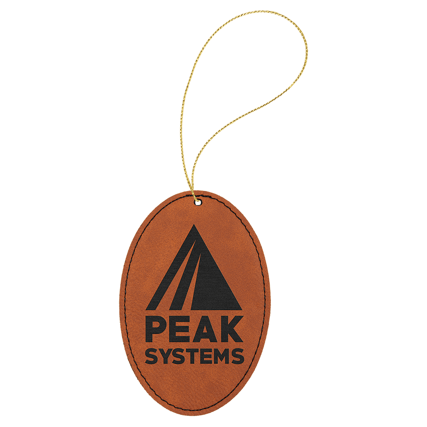Rawhide Laserable Leatherette Oval Ornament with Gold String (Sold by Case of 25)