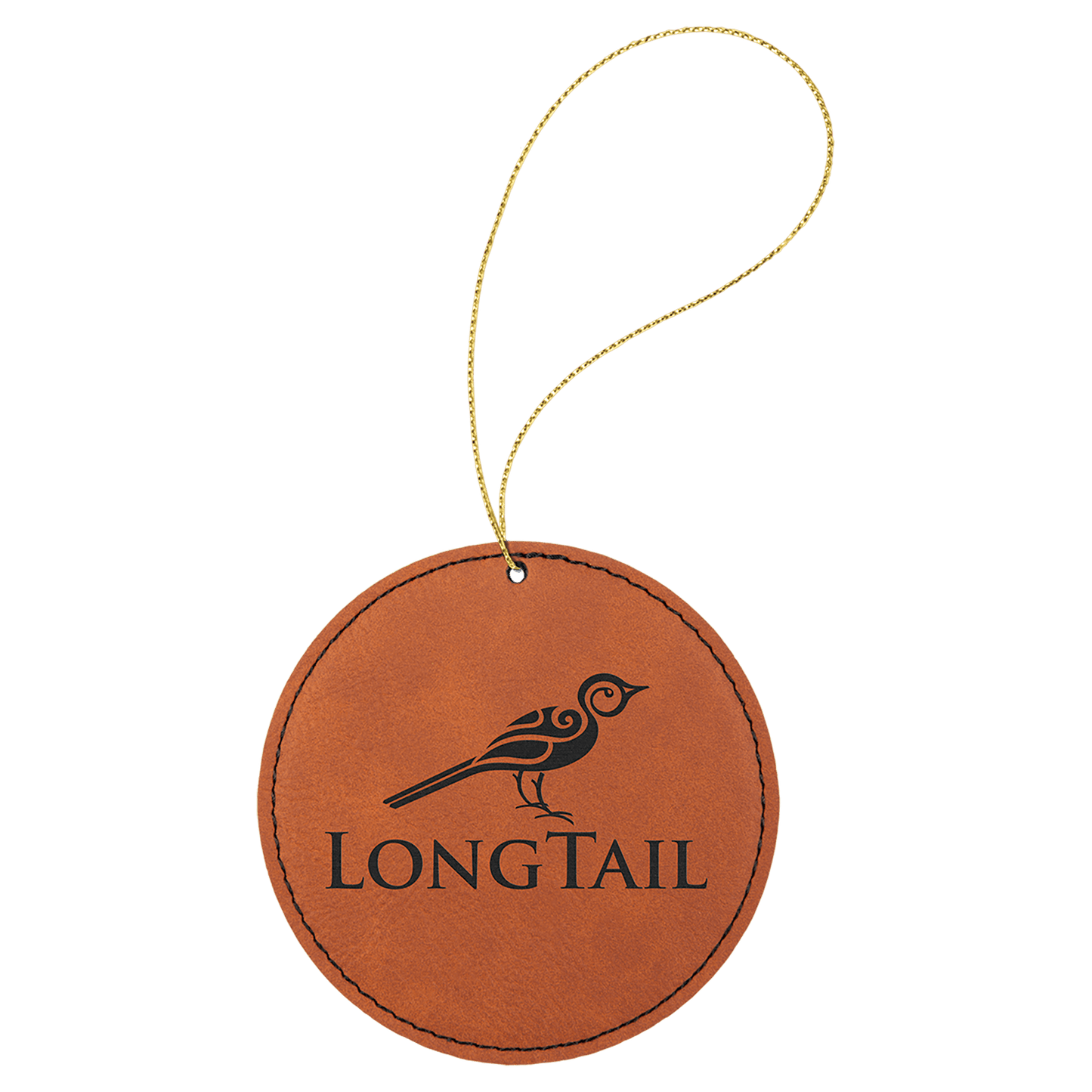 Rawhide Laserable Leatherette Round Ornament with Gold String (Sold by Case of 25)