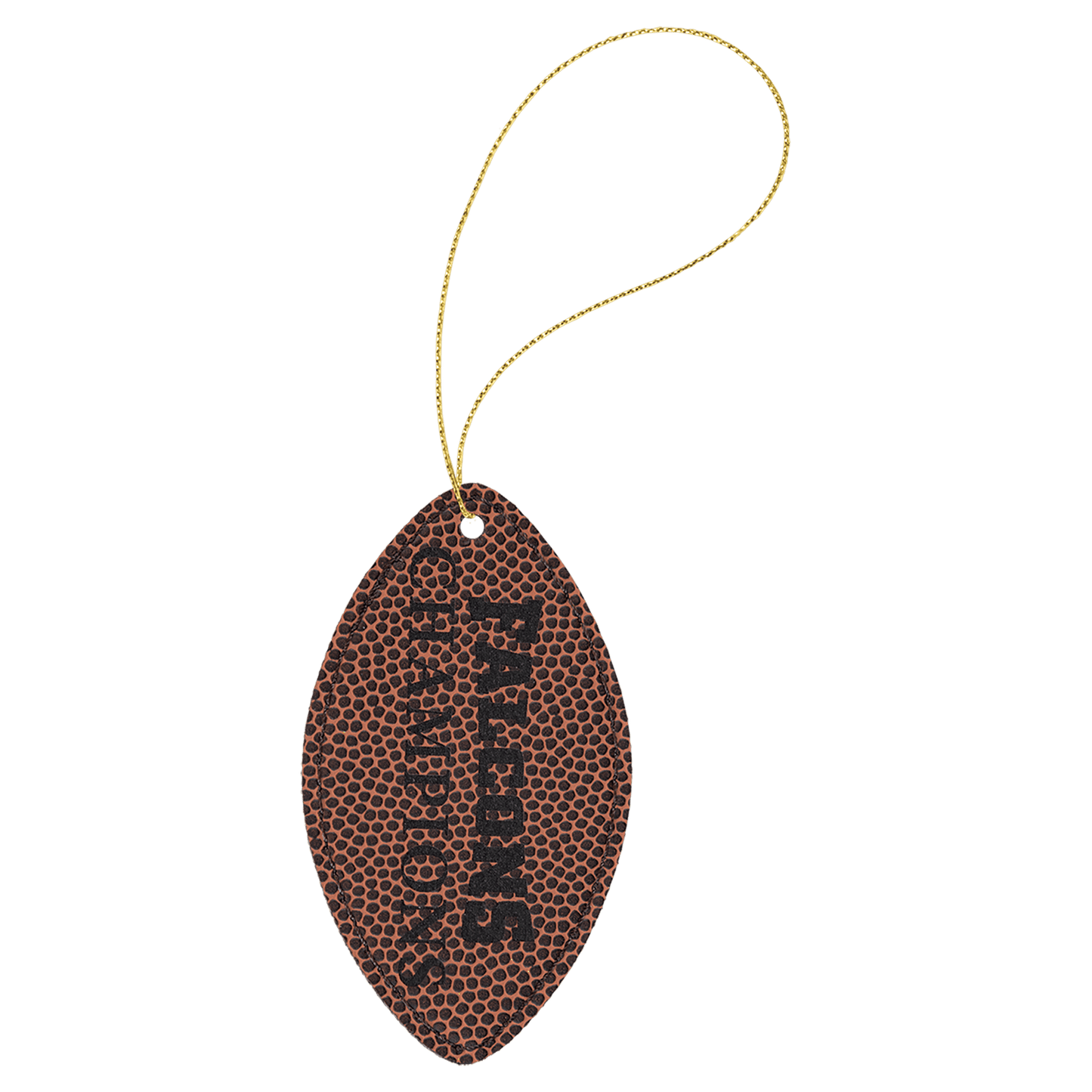 Football Laserable Leatherette Ornament with Gold String (Sold by Case of 25)