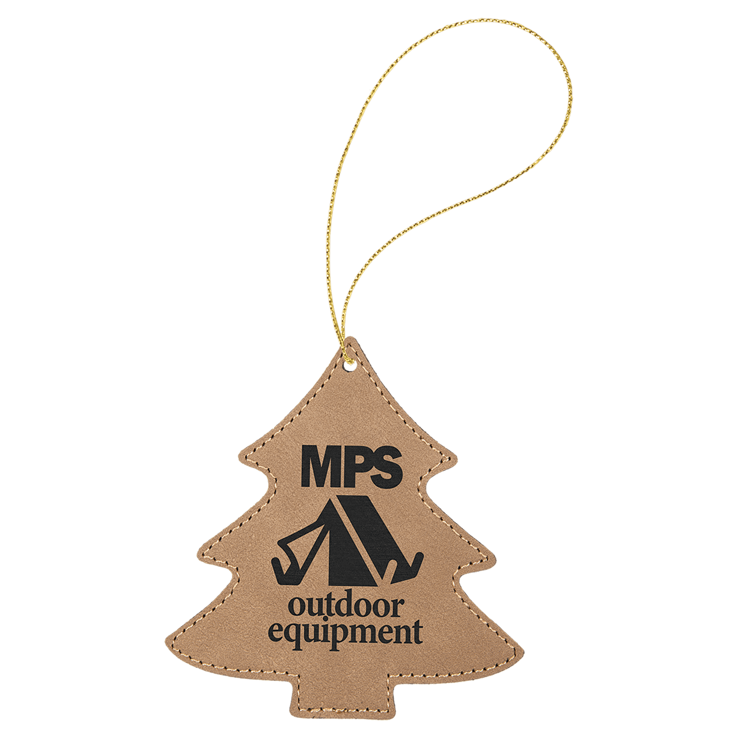 Light Brown Laserable Leatherette Tree Ornament with Gold String (Sold by Case of 25)