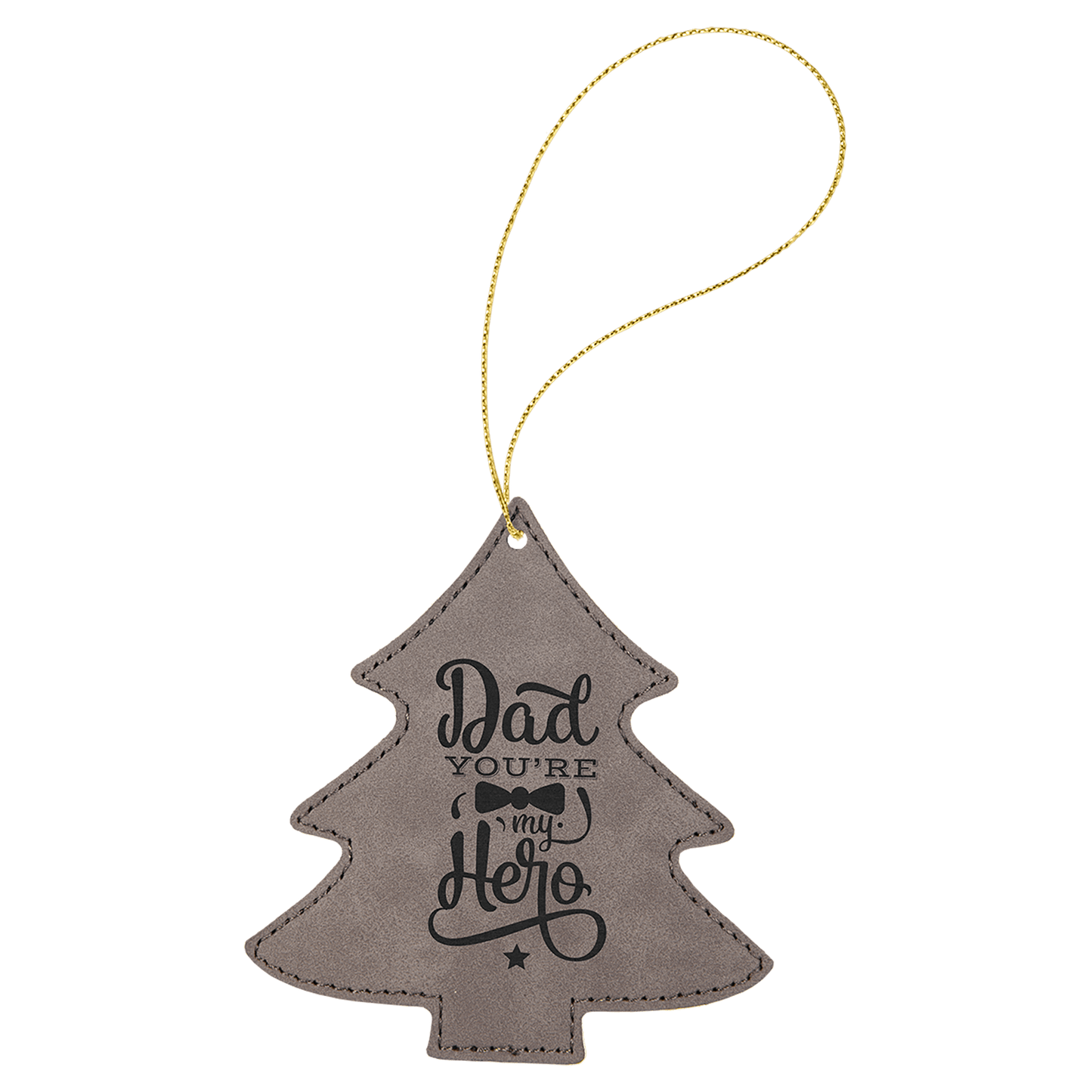 Gray Laserable Leatherette Tree Ornament with Gold String (Sold by Case of 25)