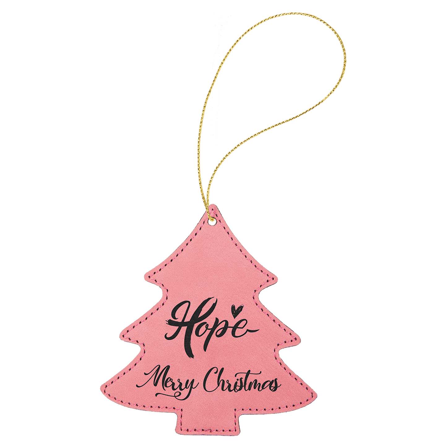 Pink Laserable Leatherette Tree Ornament with Gold String (Sold by Case of 25)