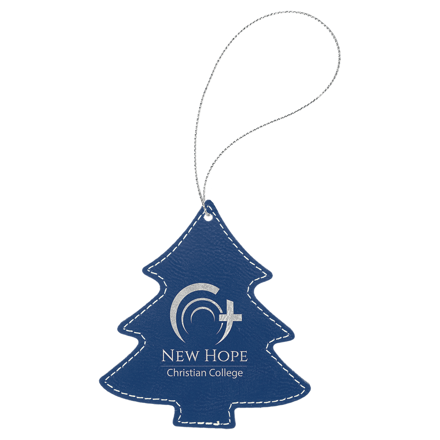 Blue/Silver Laserable Leatherette Tree Ornament with Silver String (Sold by Case of 25)