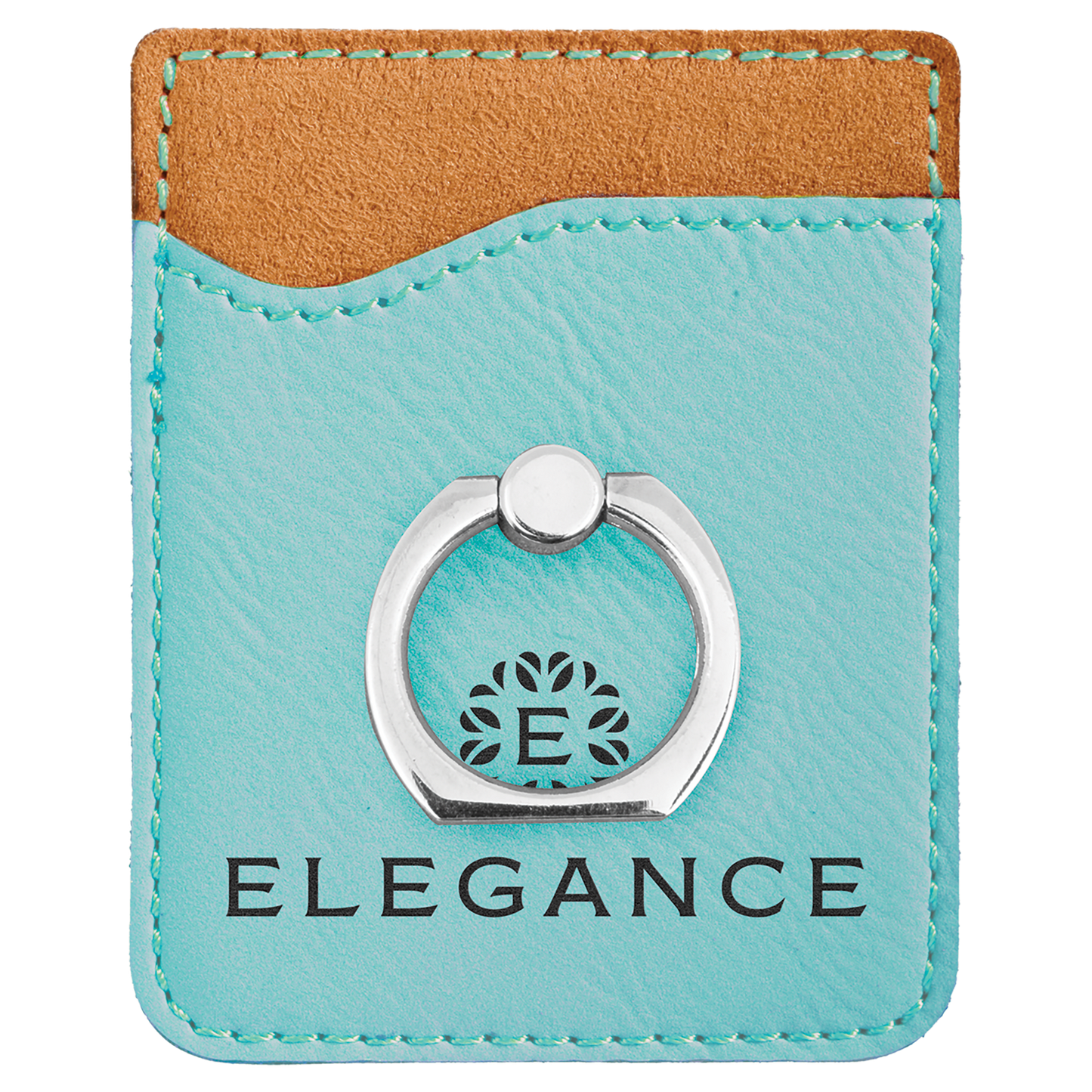 Teal Laserable Leatherette Phone Wallet with Silver Ring (Sold by Case of 25)