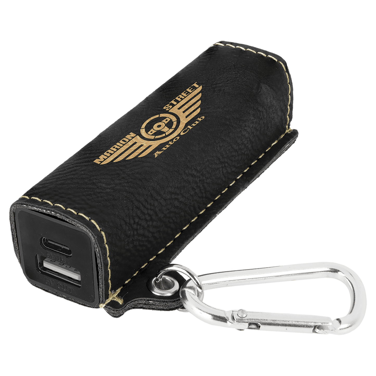 Black/Gold Laserable Leatherette 2200 mAh Power Bank with USB-C Cord (Sold by Case of 6)