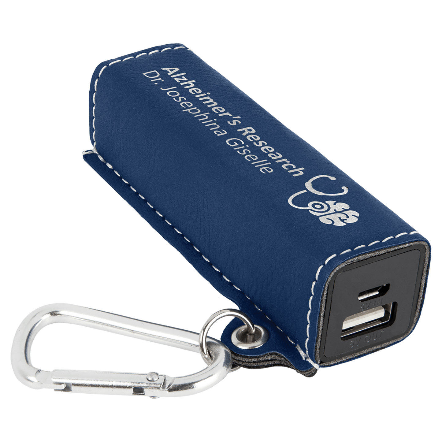 Blue/Silver Laserable Leatherette 2200 mAh Power Bank with USB Cord (Sold by Case of 6)