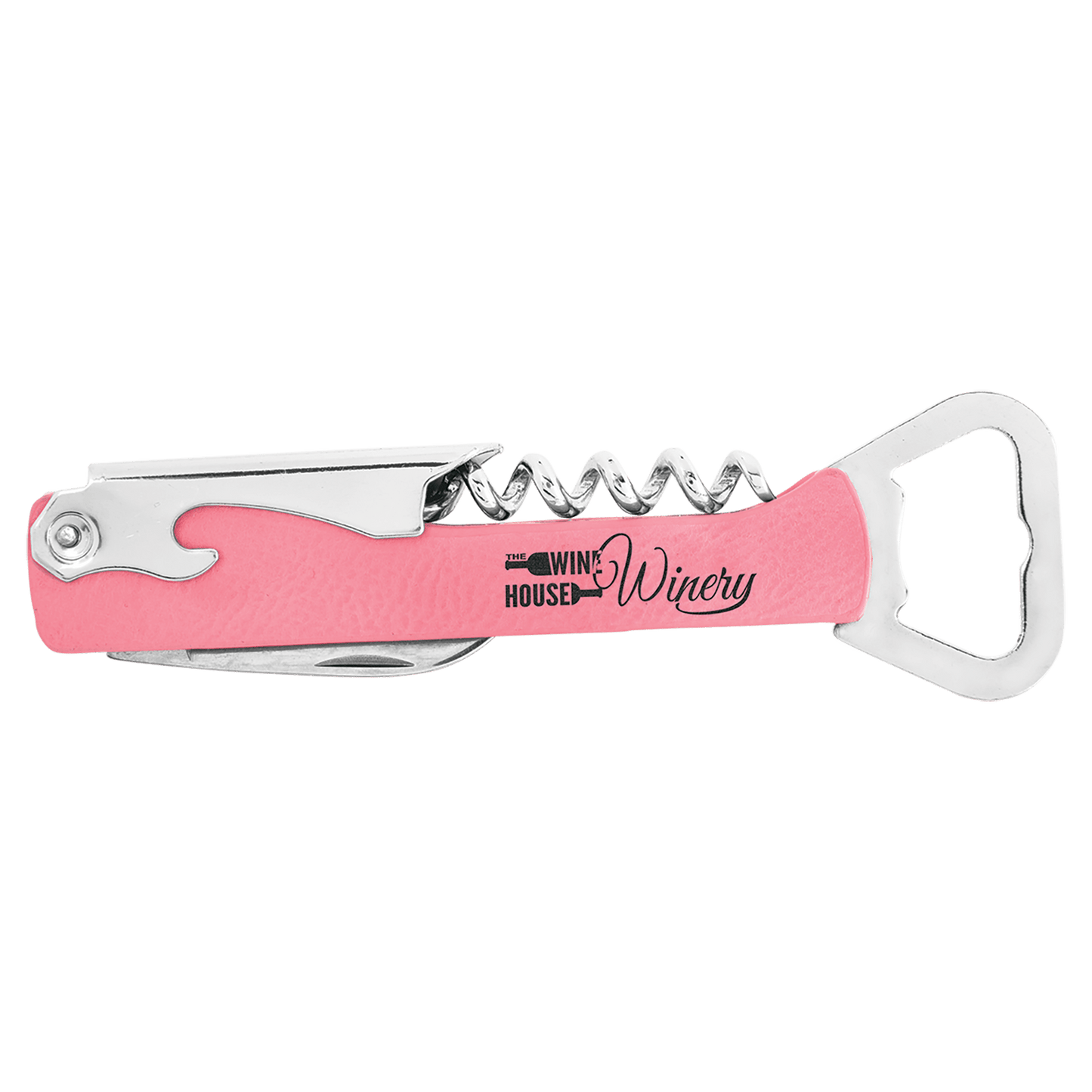 Pink Laserable Leatherette Wine Bottle Opener (Sold by Case of 12)