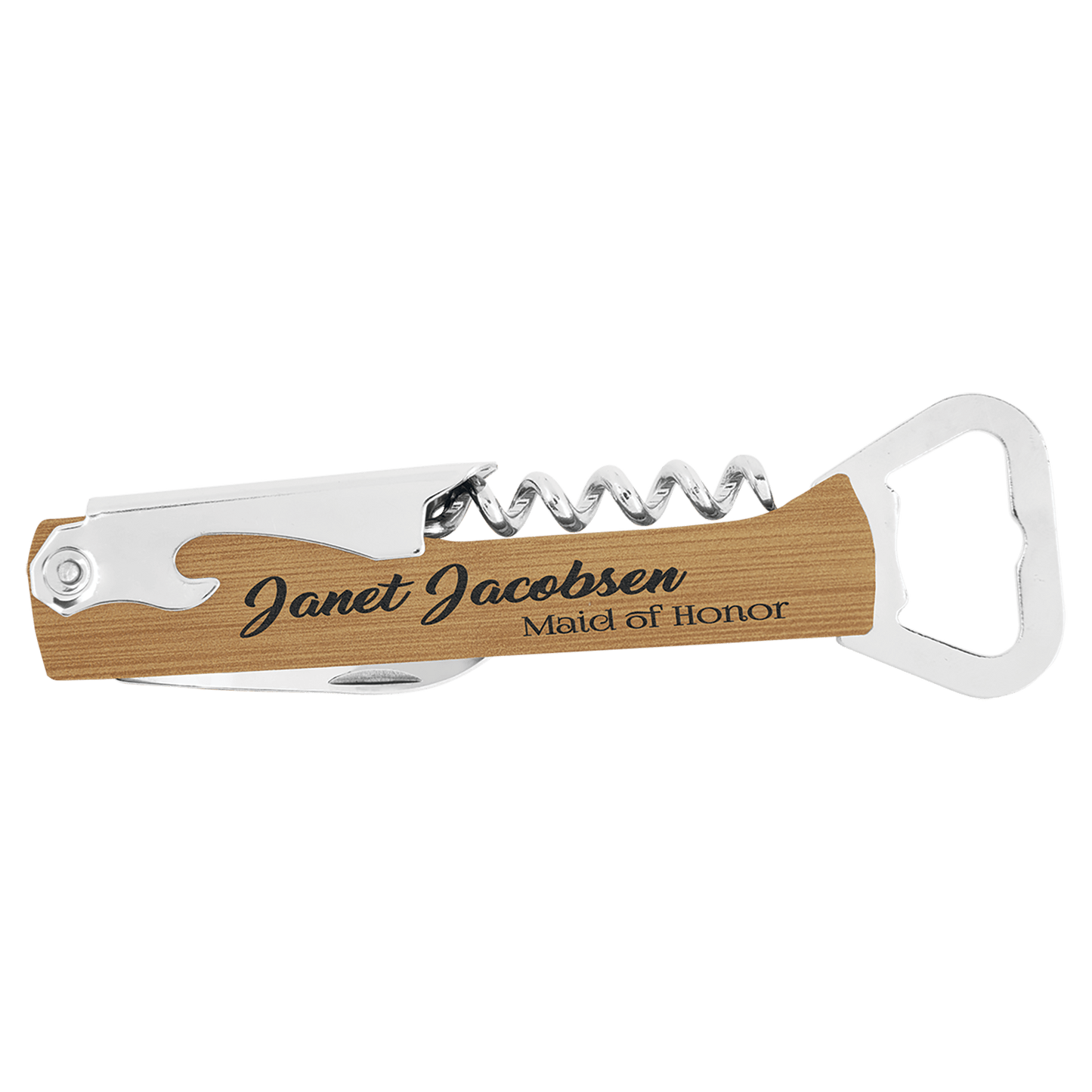 Bamboo Laserable Leatherette Wine Bottle Opener (Sold by Case of 12)