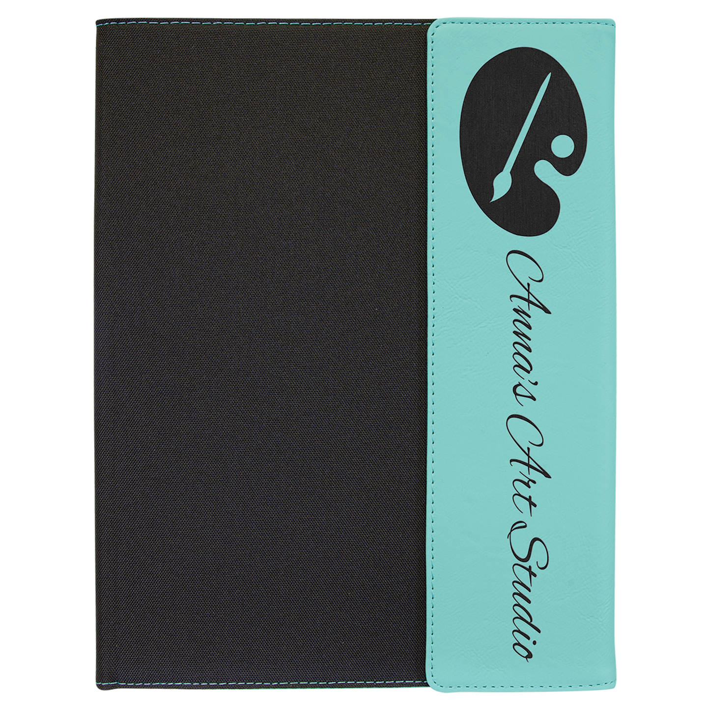9 1/2"x12" Teal Laserable Leatherette / Black Canvas Portfolio with Notepad (Sold by Case of 4)
