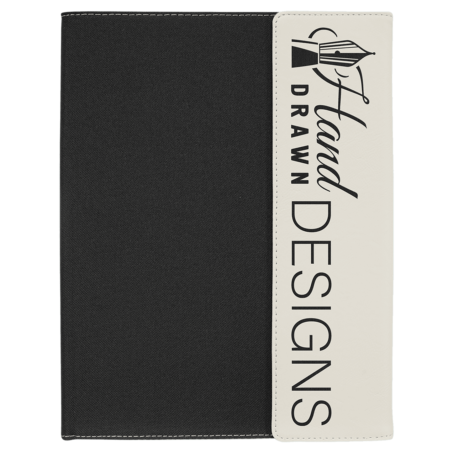 9 1/2" x 12" White Laserable Leatherette / Black Canvas Portfolio with Note Pad (Sold by Case of 4)
