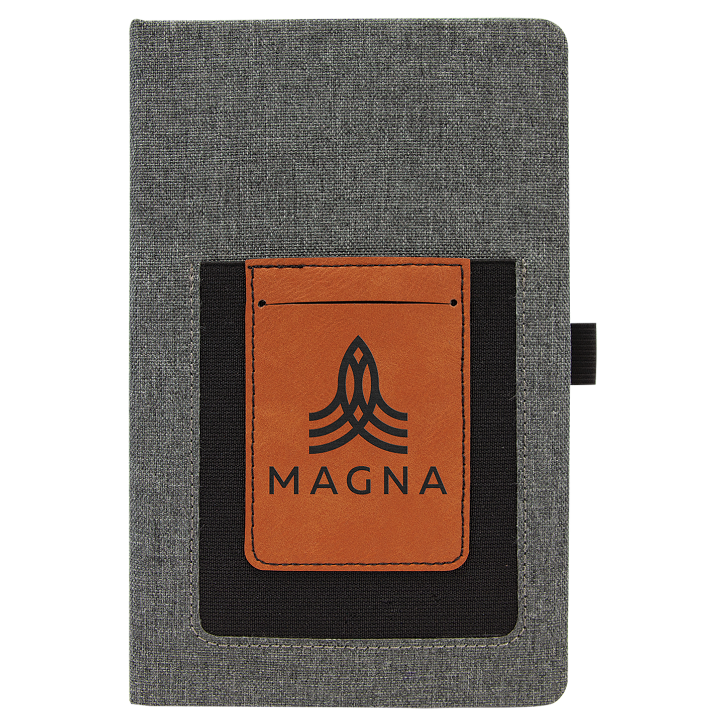 5 1/4" x 8 1/4" Gray w/Rawhide Laserable Leatherette Journal with Cell/Card Slot (Sold by Case of 4)