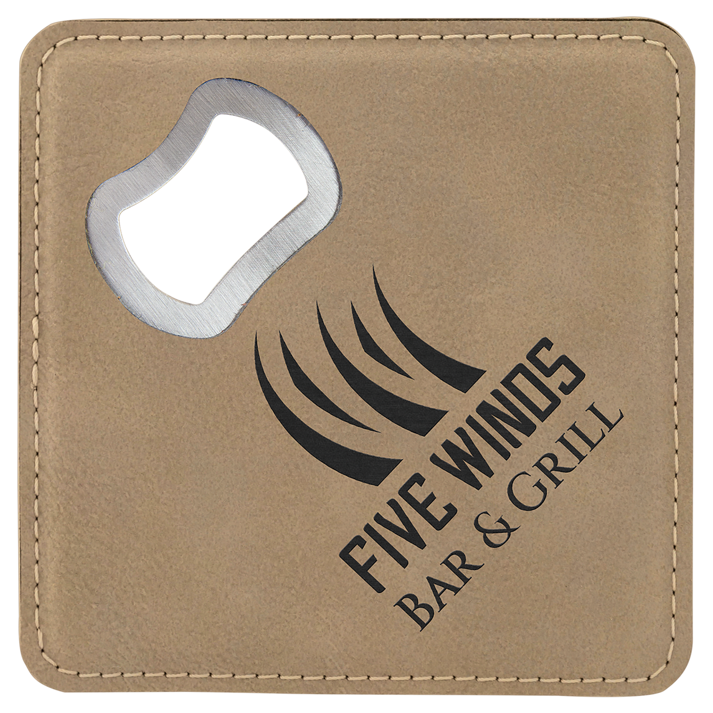 4" x 4" Square Light Brown Laserable Leatherette Bottle Opener Coaster (Sold by Case of 6)