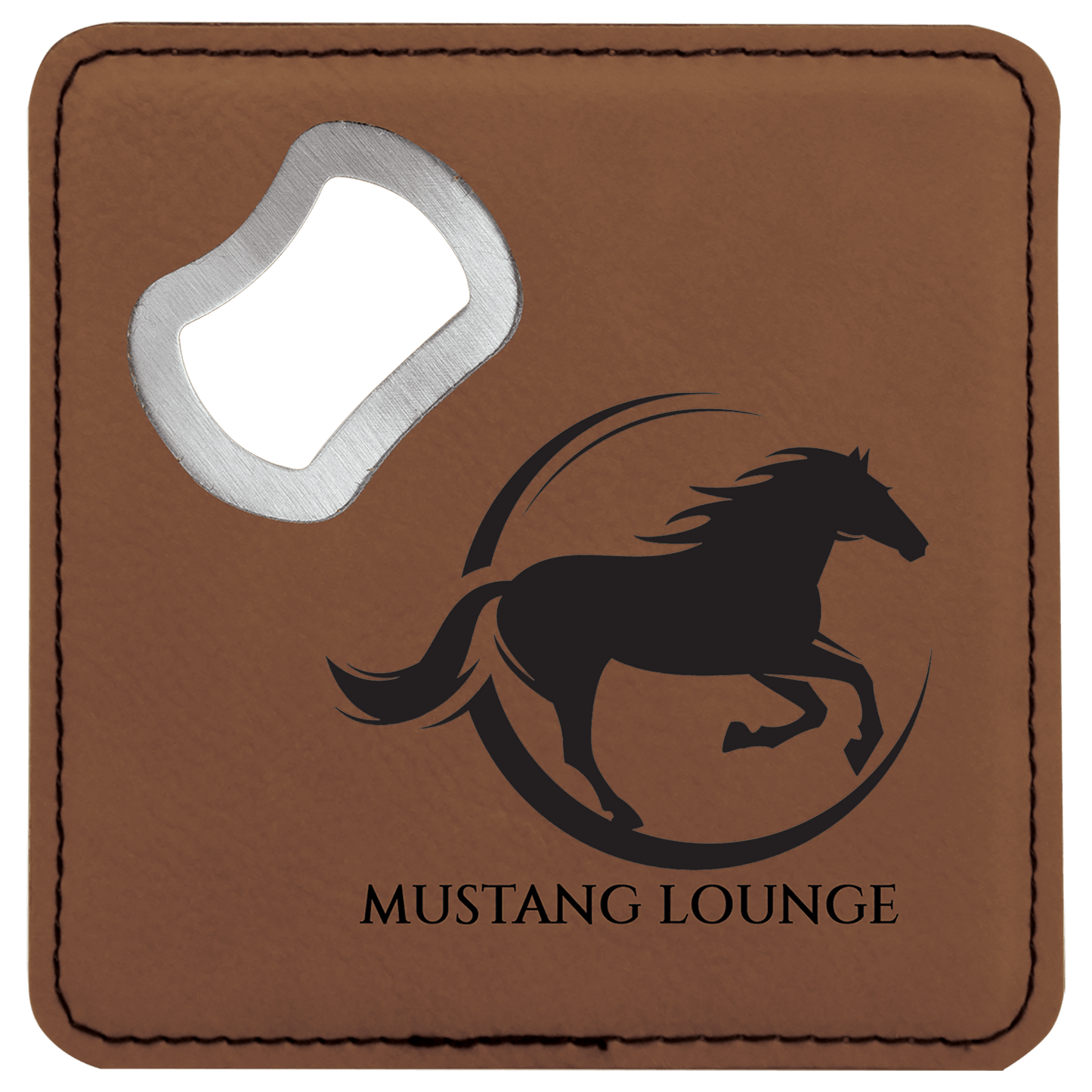 4" x 4" Square Dark Brown Laserable Leatherette Bottle Opener Coaster (Sold by Case of 6)