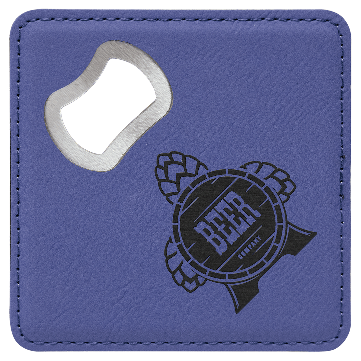 4" x 4" Square Purple Laserable Leatherette Bottle Opener Coaster (Sold by Case of 6)