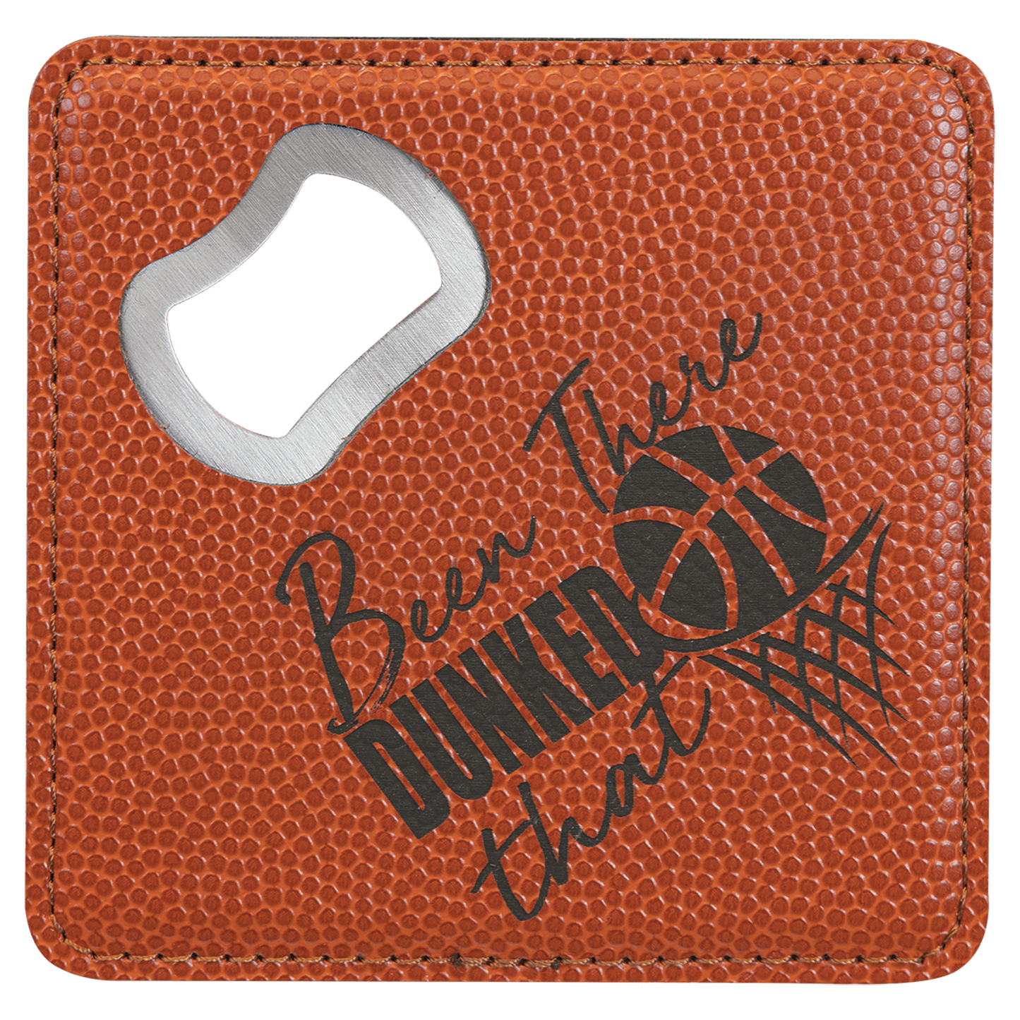 4" x 4" Square Basketball Laserable Leatherette Bottle Opener Coaster (Sold by Case of 6)