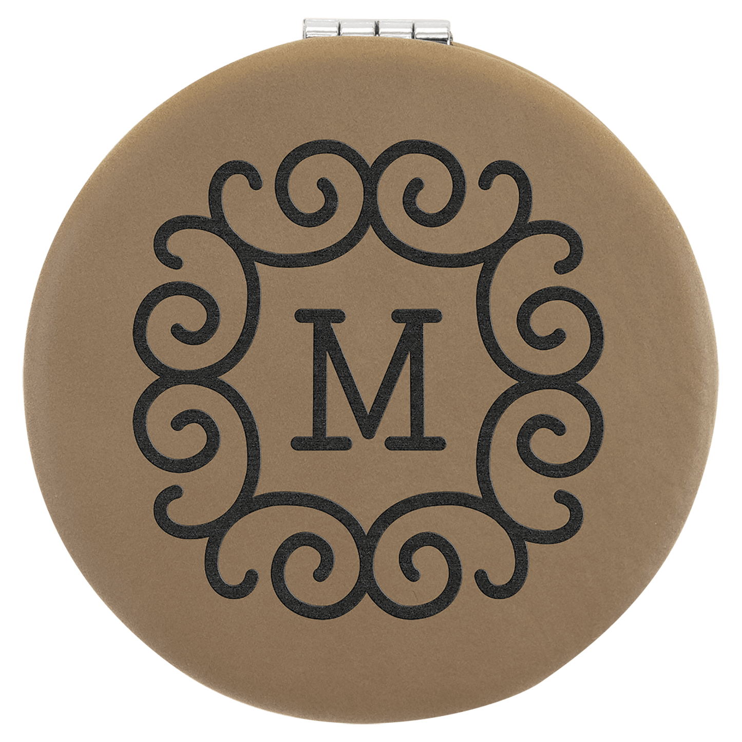 2 1/2" Light Brown Laserable Leatherette Compact Mirror (Sold by Case of 10)