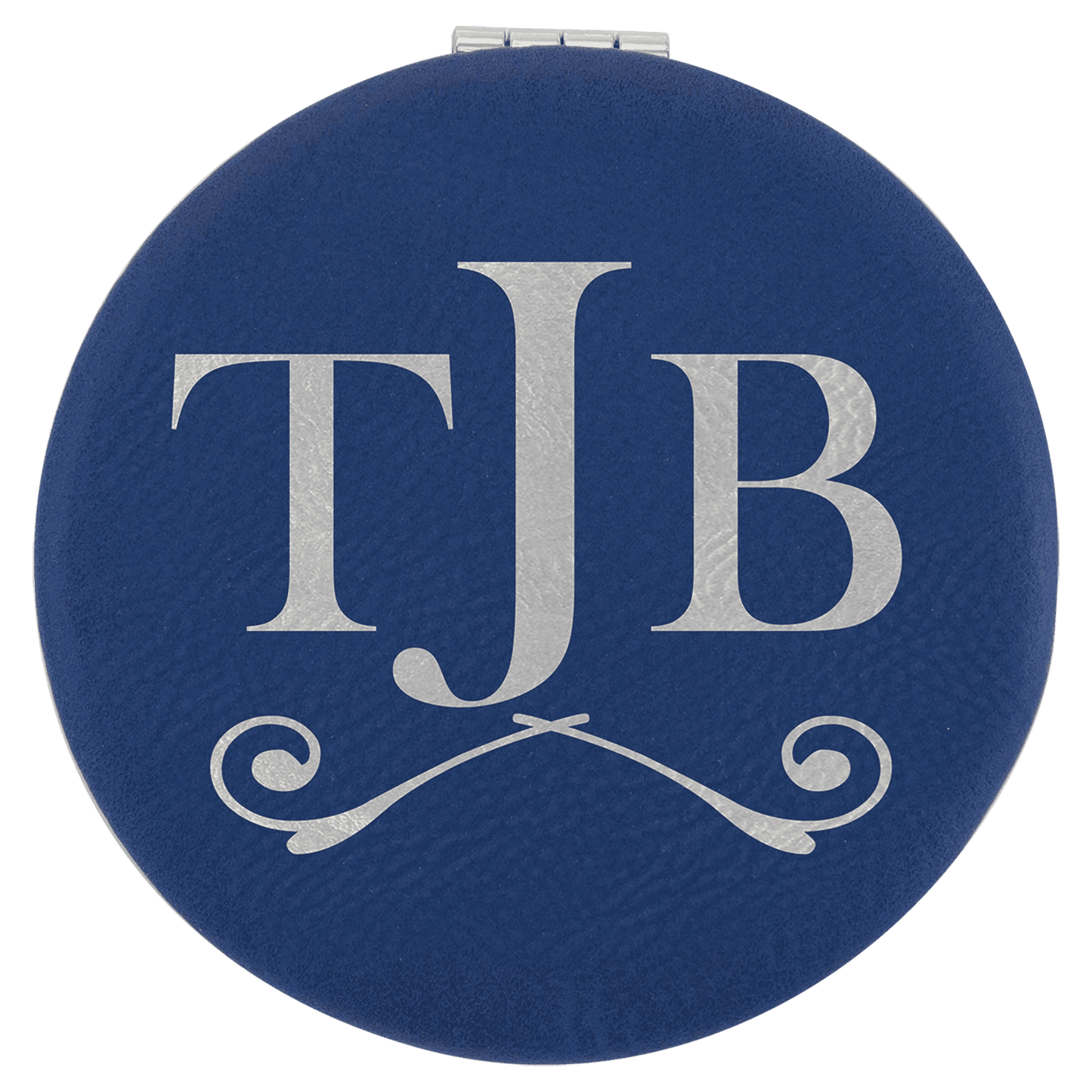 2 1/2" Blue/Silver Laserable Leatherette Compact Mirror (Sold by Case of 10)