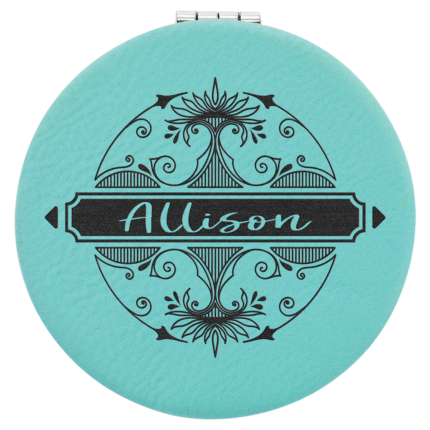 2 1/2" Teal Laserable Leatherette Compact Mirror (Sold by Case of 10)