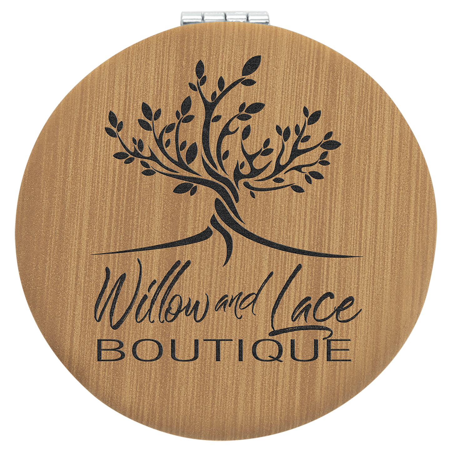 2 1/2" Bamboo Laserable Leatherette Compact Mirror (Sold by Case of 10)