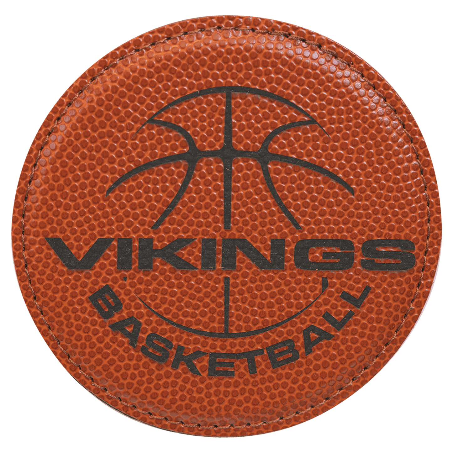 4" Round Basketball Laserable Leatherette Coaster (Sold by Case of 6)