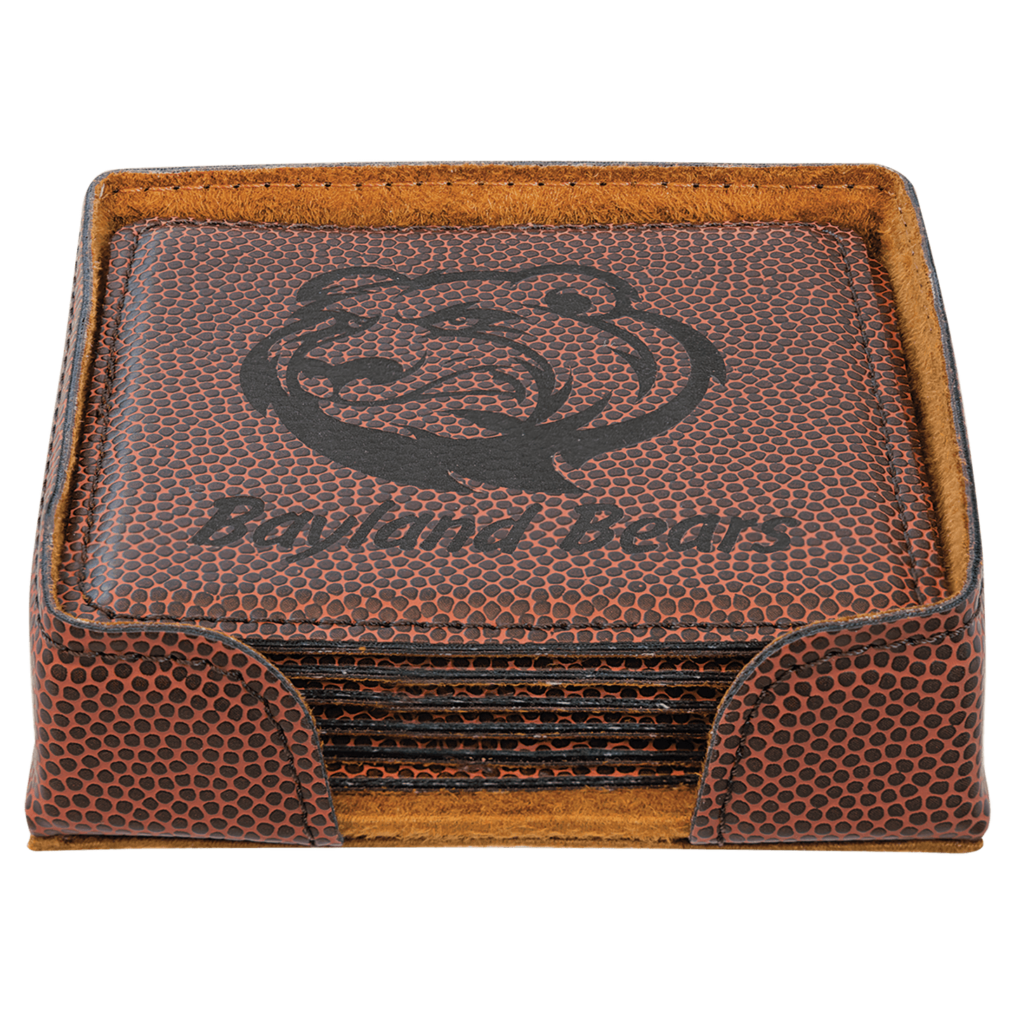 4" x 4" Football Square Laserable Leatherette 6-Coaster Set (Sold by Case of 4)
