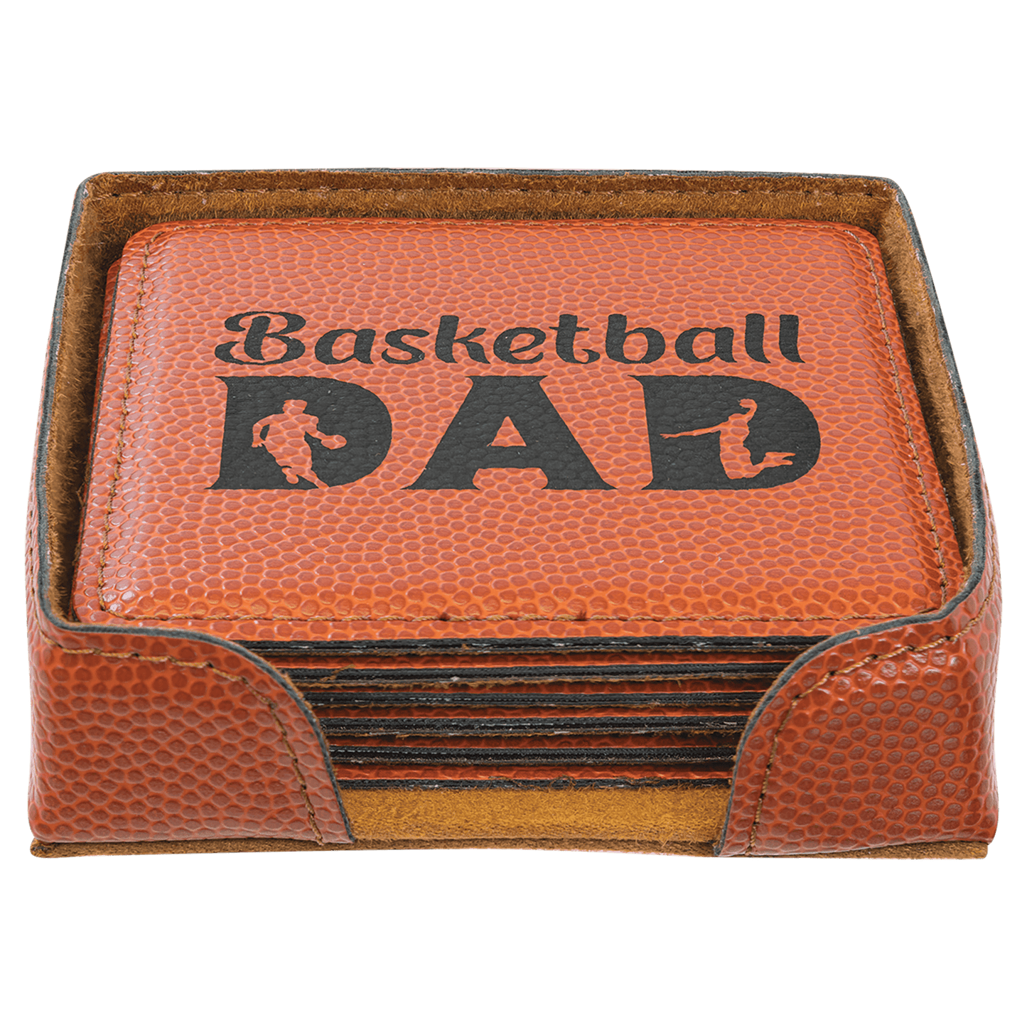 4" x 4" Basketball Square Laserable Leatherette 6-Coaster Set (Sold by Case of 4)