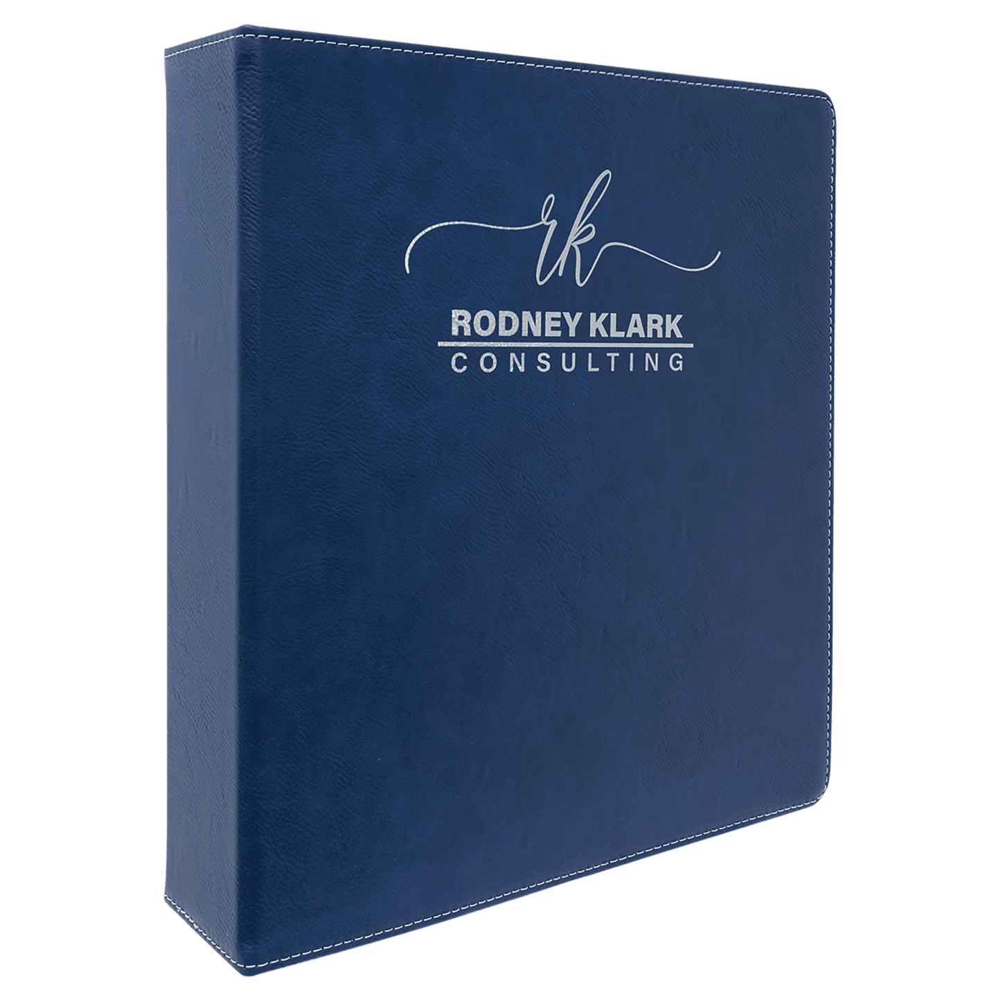 11" x 11 1/2" Blue/Silver Laserable Leatherette 3 Ring Binder with 2" Slant D Rings (Sold by Case of 4)
