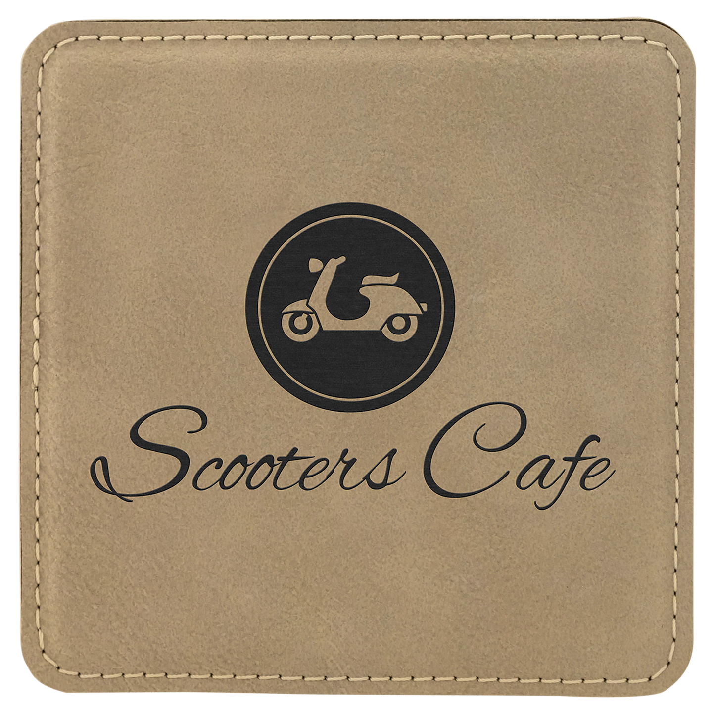 4" x 4" Square Light Brown Laserable Leatherette Coaster (Sold by Case of 6)