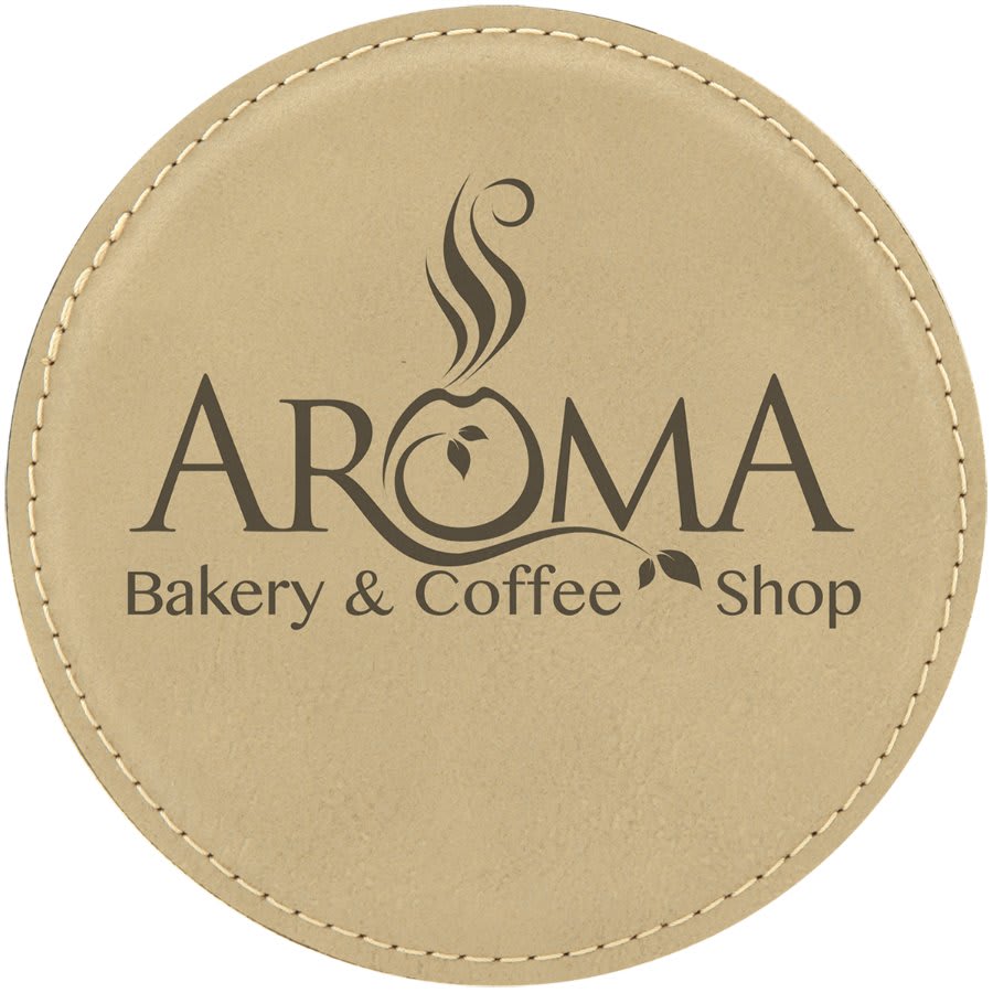 4" Round Light Brown Laserable Leatherette Coaster (Sold by Case of 6)