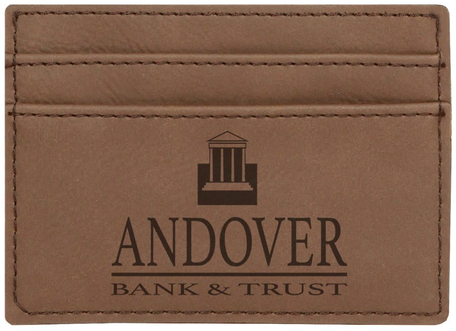 4" x 2 3/4" Dark Brown Laserable Leatherette Wallet Clip (Sold by Case of 10)